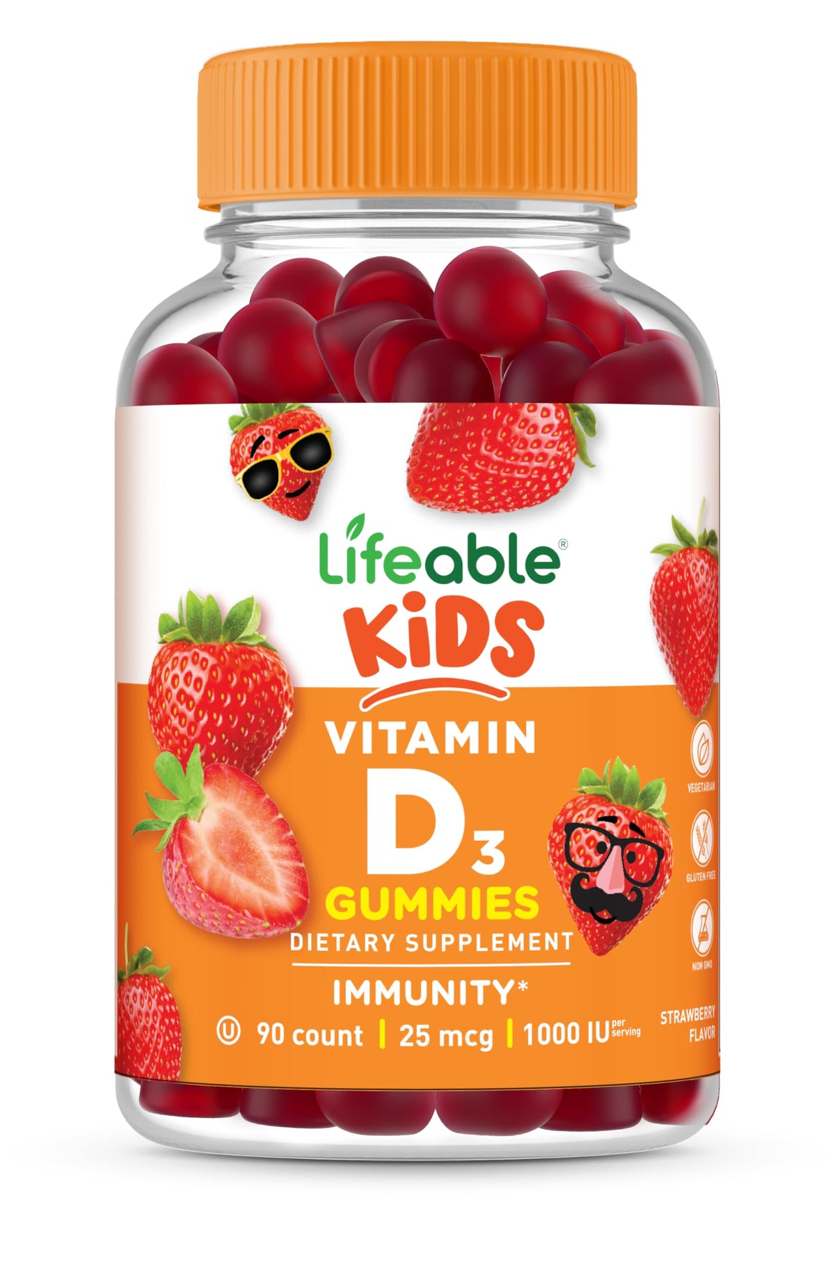 Bouteille de gummies de vitamine D3 Lifeable 90 gummies saveur fraise