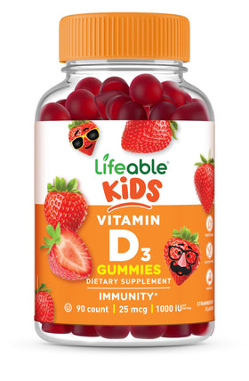 Bouteille de gummies de vitamine D3 Lifeable 90 gummies saveur fraise
