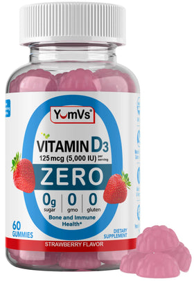 Bouteille de gummies de vitamine D3 YUM-V'S 125 mcg, vue de face