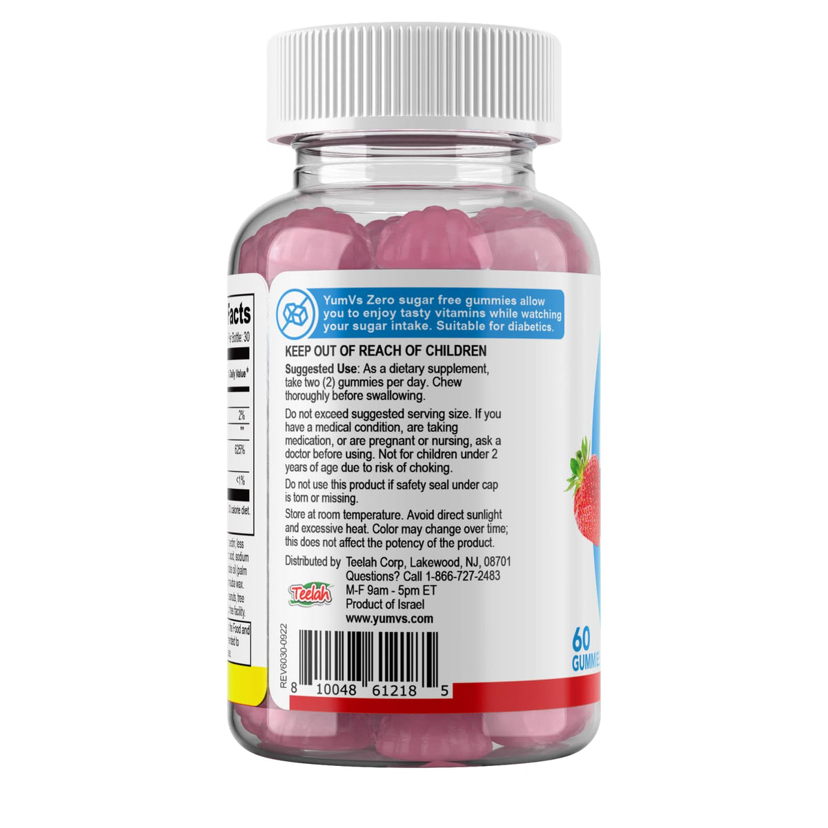 Bouteille de gummies de vitamine D3 YUM-V'S avec dosage affiché