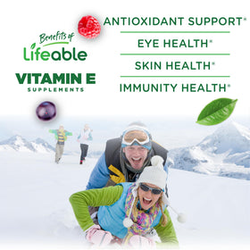 Bouteille de gummies de vitamine E Lifeable, étiquette bien visible