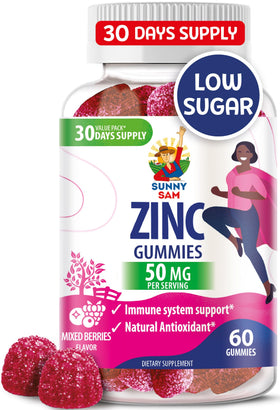 Bouteille de Gummies de Zinc SUNNY SAM 50mg, 60 gummies au goût fruité