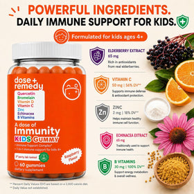 Bouteille de gummies dose + remedy avec étiquette et contenu visible