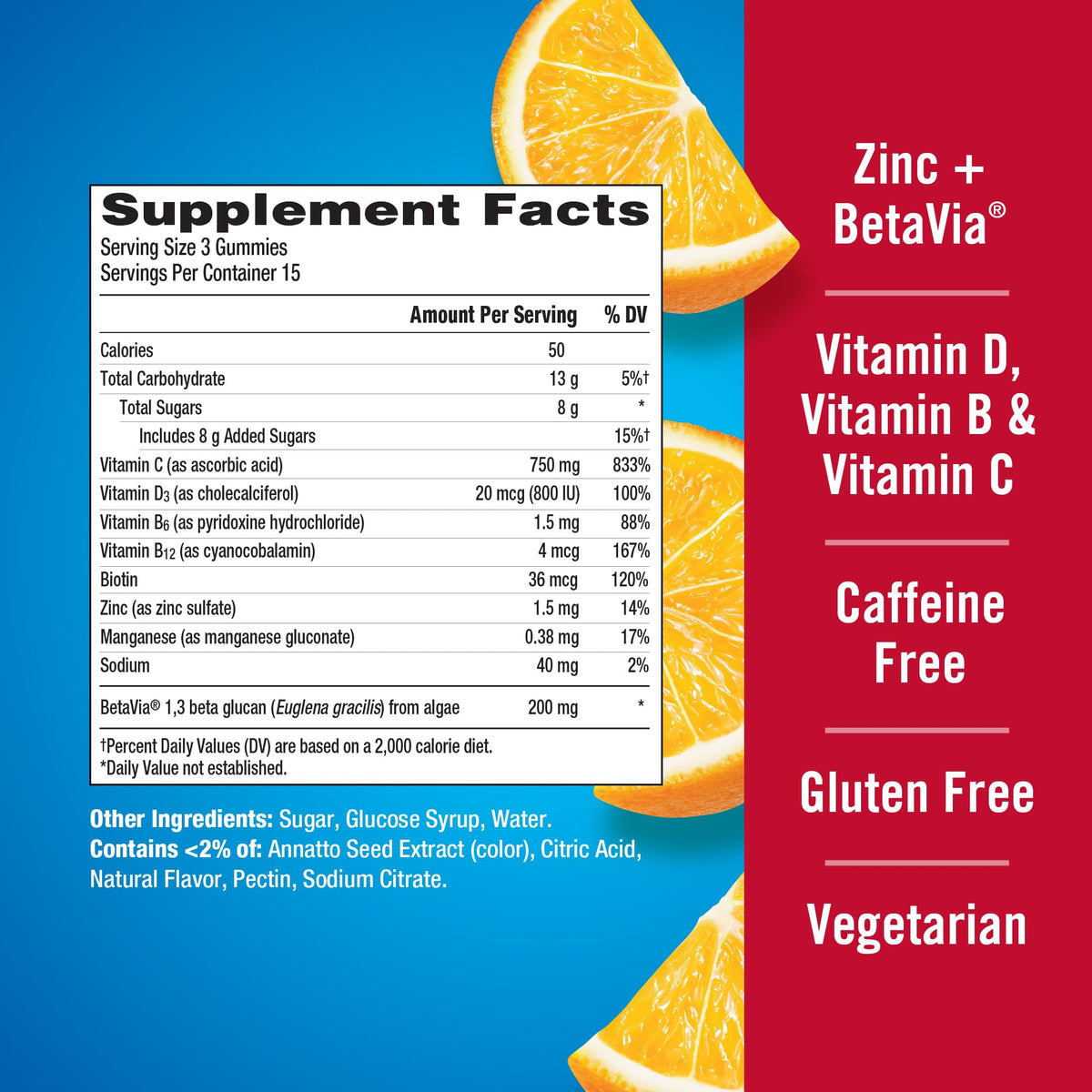 Bouteille de gummies Emergen-C 750mg avec étiquette visible