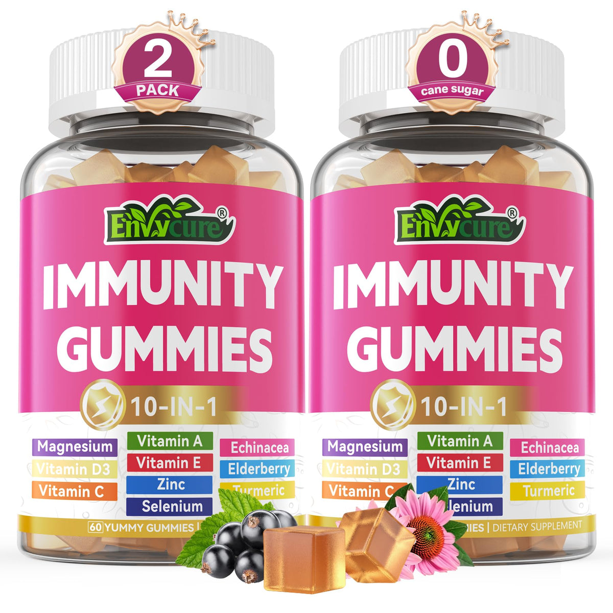 Bouteille de gummies EnvyCure de soutien daily wellness avec Échinacée et Sureau