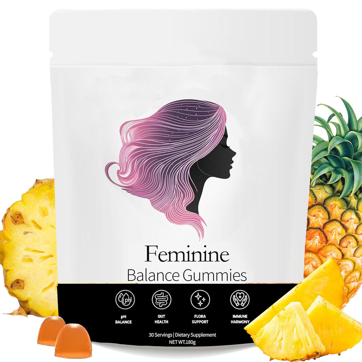 Bouteille de gummies équilibre féminin NEWUREHO 60 gummies saveur ananas