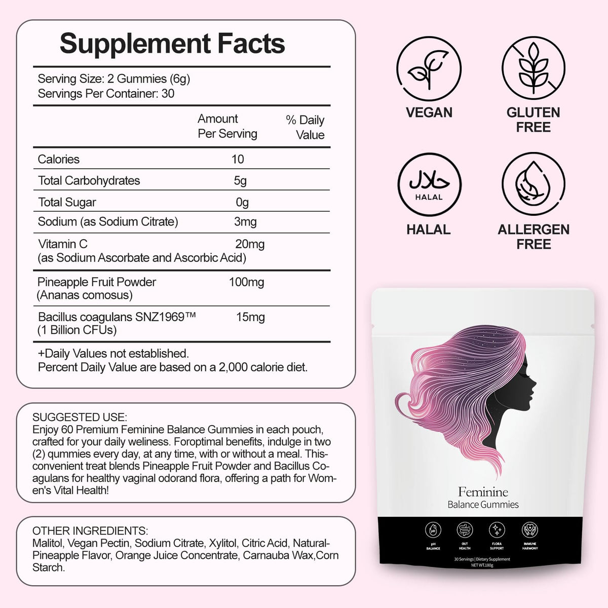 Bouteille de gummies équilibre féminin NEWUREHO avec des fruits exotiques