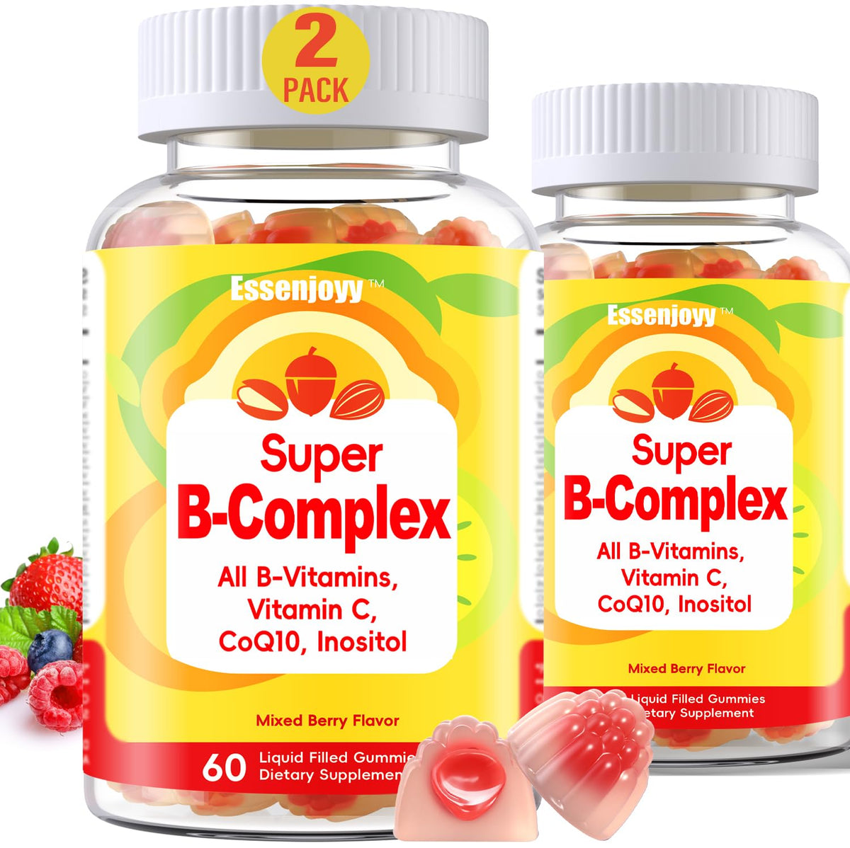 Bouteille de gummies ESSENJOYY B Complex Liquides, 120 pièces
