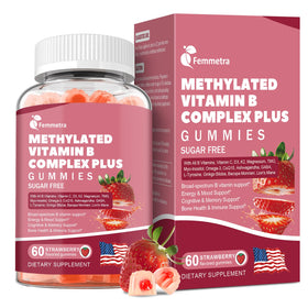 Bouteille de Gummies Femmetra Complexe de Vitamines B 26-en-1 vue de face