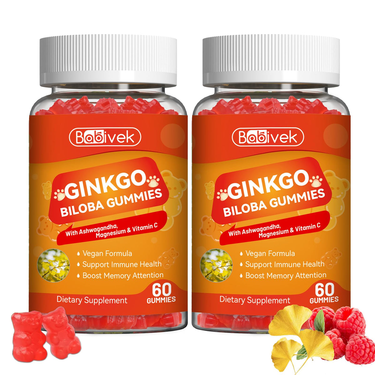 Bouteille de gummies Ginkgo Biloba Babivek vue de face