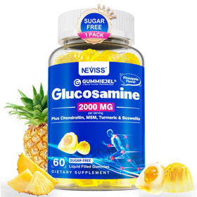 Bouteille de gummies glucosamine NEVISS vue de face avec étiquette