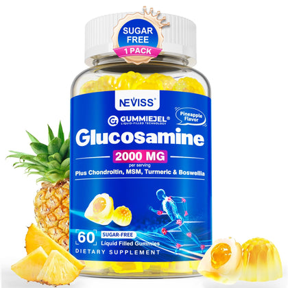 Bouteille de gummies glucosamine NEVISS vue de face avec étiquette