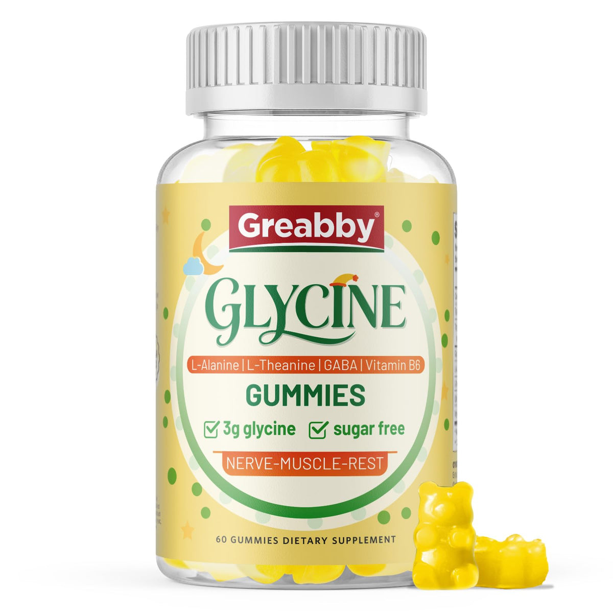 Bouteille de gummies GREABBY à la glycine, 60 pièces
