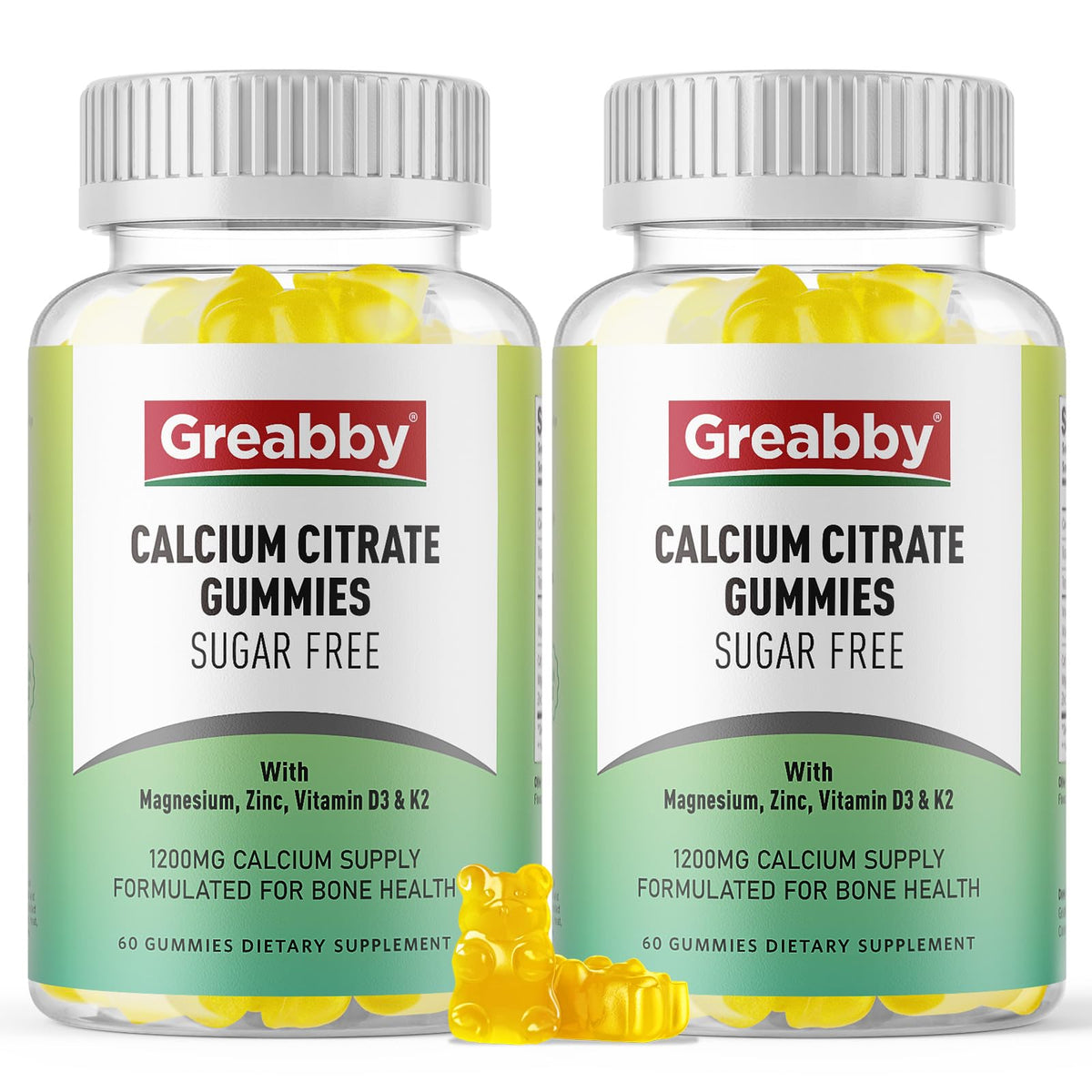 Bouteille de gummies GREABBY Calcium Citrate 1200mg, vue de face