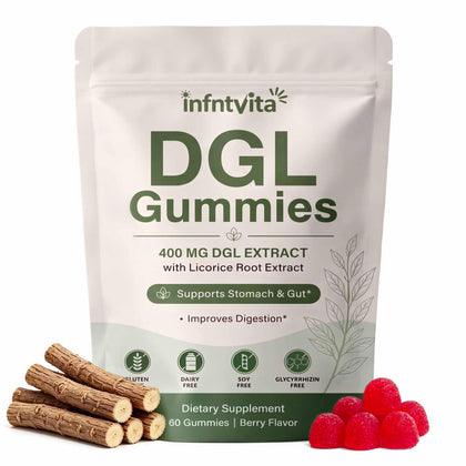 Bouteille de gummies INFNTVITA à la racine de réglisse DGL, 60 unités