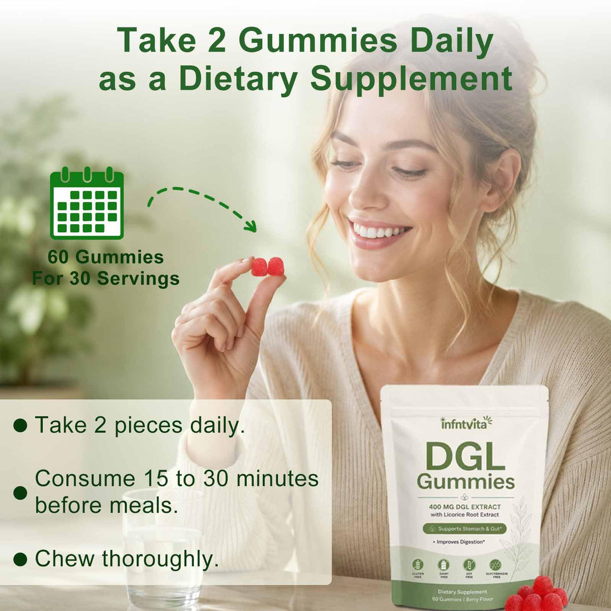 Bouteille de gummies INFNTVITA ouverte avec gummies visibles