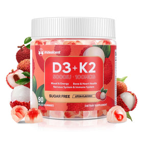Bouteille de gummies IRIDESICENT Vitamines D3 K2 5000 UI vue de face