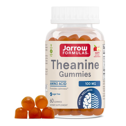 Bouteille de gummies Jarrow Formulas Theanine 100 mg 60 unités goût pomme