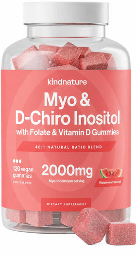 Bouteille de gummies kindnature Myo-Inositol et D-Chiro Inositol 120 gummies
