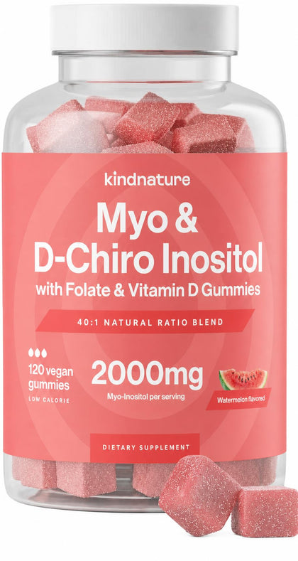 Bouteille de gummies kindnature Myo-Inositol et D-Chiro Inositol 120 gummies