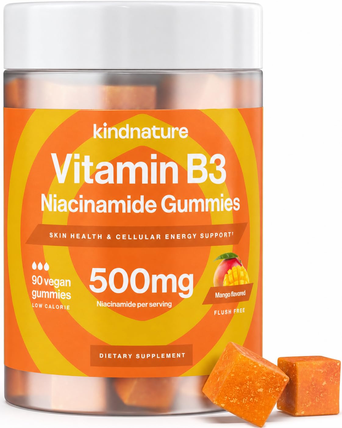 Bouteille de gummies kindnature Vitamine B3 Niacinamide 500mg vue de face