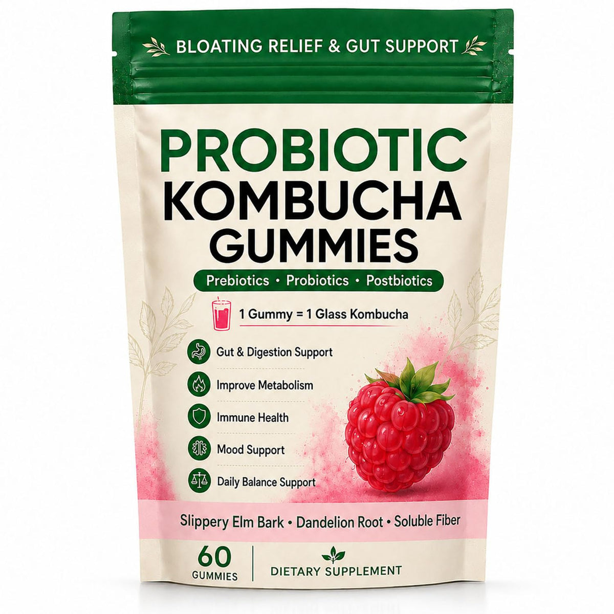 Bouteille de gummies Kombucha Awjsde avec 60 gummies à l'intérieur