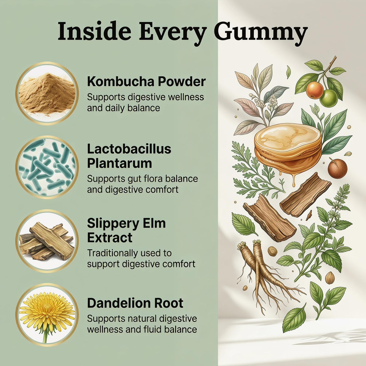 Bouteille de gummies Kombucha probiotiques Peehss ouverte