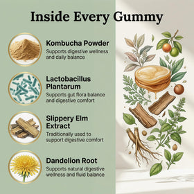 Bouteille de gummies Kombucha probiotiques Peehss ouverte