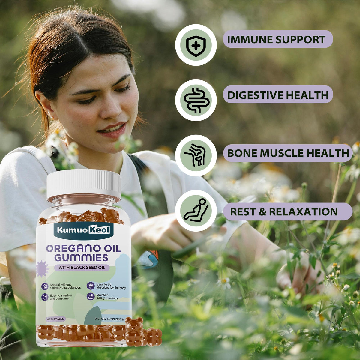 Bouteille de gummies KumuoKeol sur fond blanc