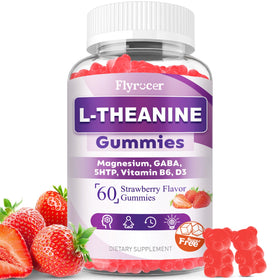 Bouteille de gummies L-Theanine Flyrocer 60 unités goût fraise