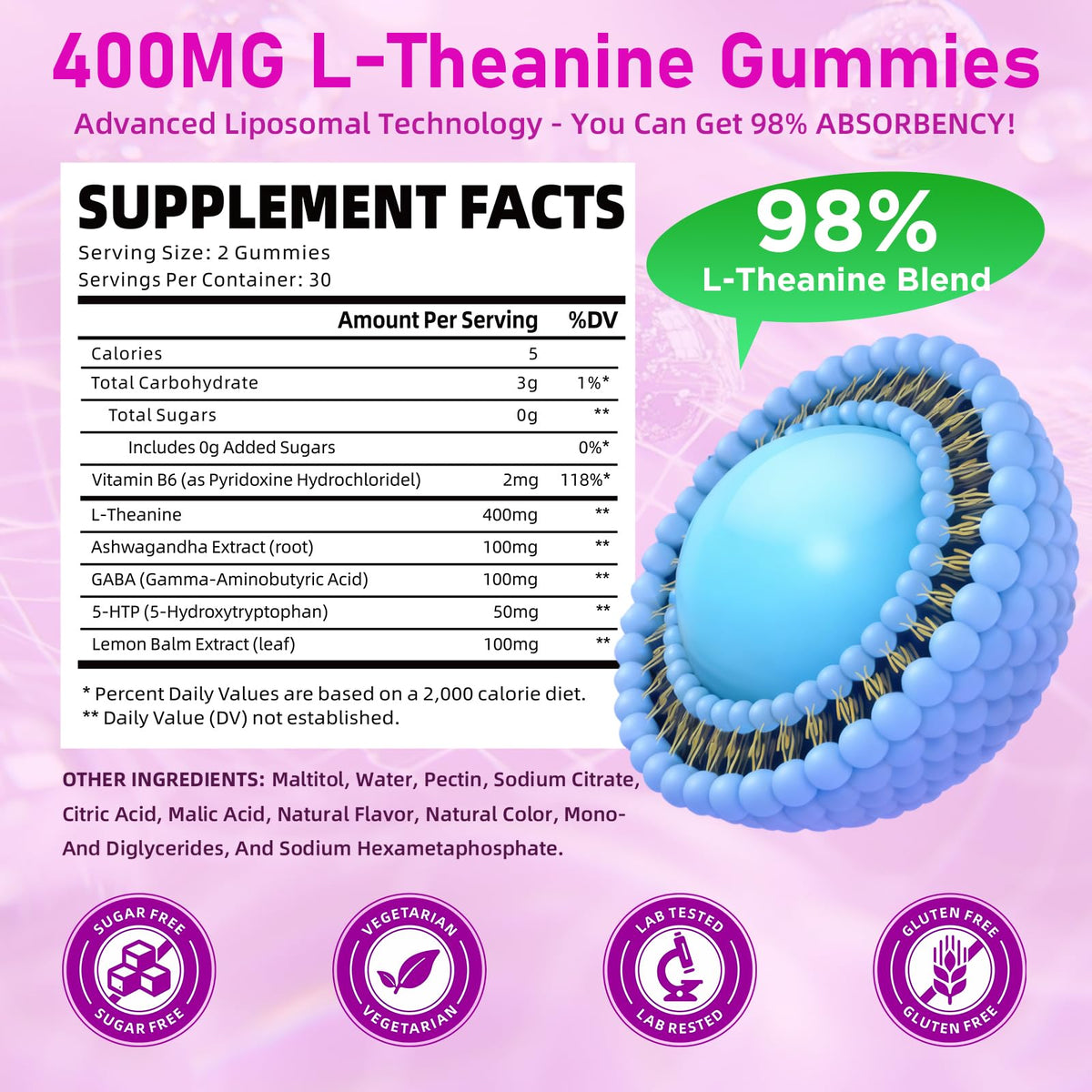 Bouteille de gummies L-Theanine GrnLife avec étiquette