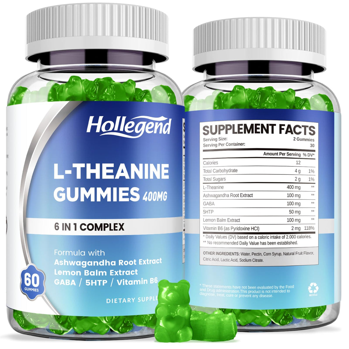 Bouteille de gummies L-Théanine HOLLEGEND 400mg, 120 pièces