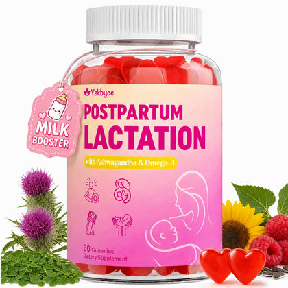 Bouteille de gummies lactation YEKBYOE avec étiquette visible