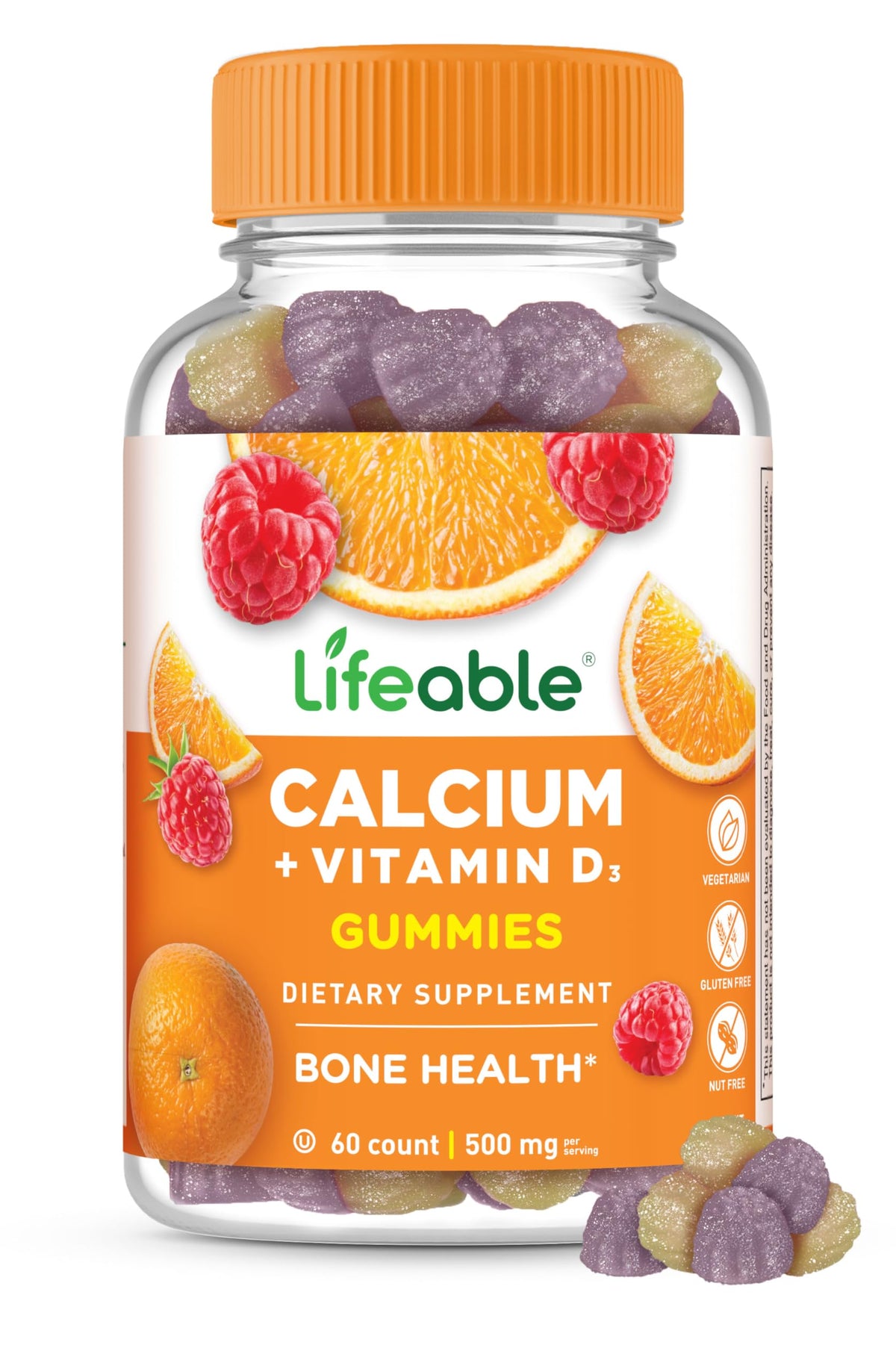 Bouteille de gummies Lifeable Calcium D3 500 mg, 60 pièces