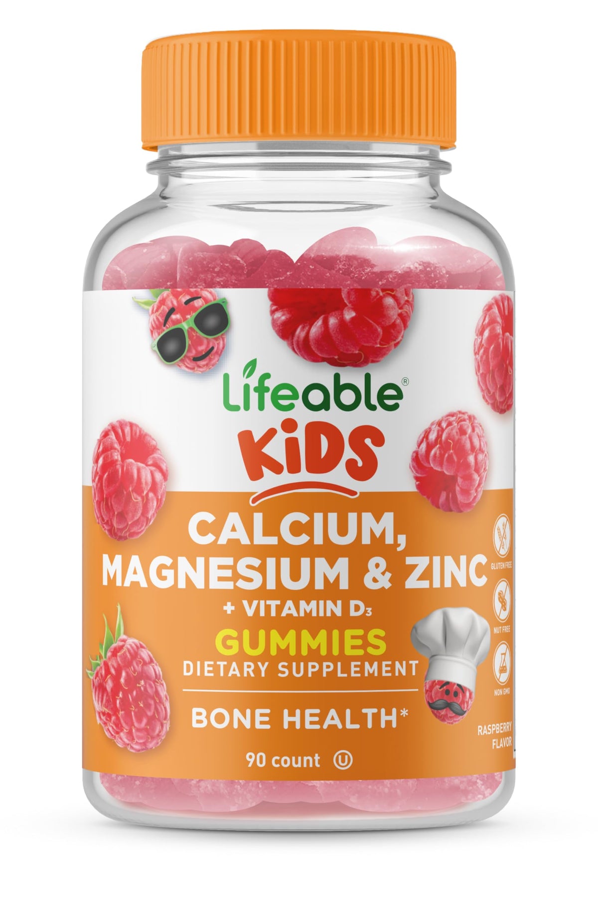 Bouteille de gummies Lifeable Calcium Magnésium Zinc 90 Gummies Framboise