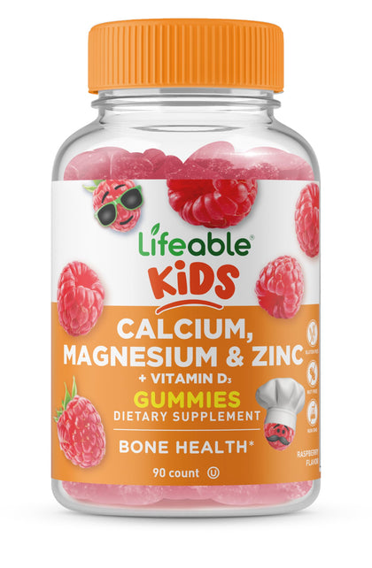 Bouteille de gummies Lifeable Calcium Magnésium Zinc 90 Gummies Framboise