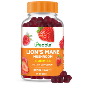 Bouteille de gummies Lion's Mane Lifeable vue de face avec étiquette colorée