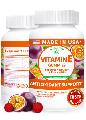 Bouteille de gummies Lunakai avec 60 gummies de vitamine E et C
