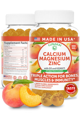 Bouteille de gummies Lunakai Calcium Magnésium Zinc 60 gummies vue de face