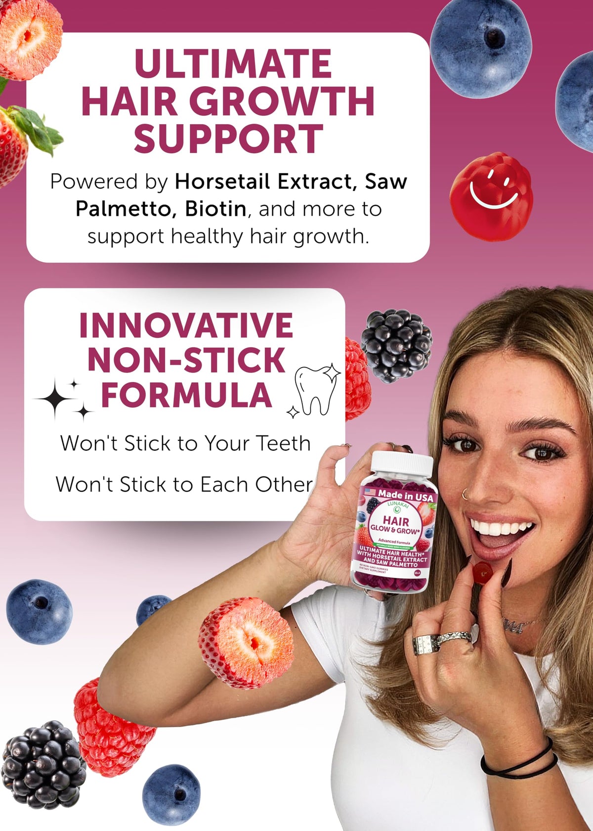 Bouteille de gummies Lunakai sur un fond neutre