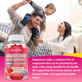 Bouteille de Gummies Magnésium Oxyde GrnLife 400mg sur une table en bois
