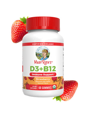Bouteille de gummies MARYRUTH'S à la vitamine D3 et B12, vue de face