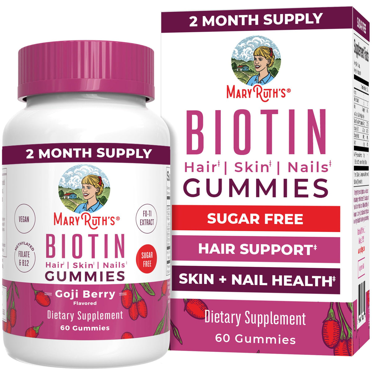 Bouteille de gummies MARYRUTH'S Biotine 2500MCG avec étiquette visible