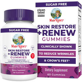 Bouteille de gummies MARYRUTH'S Skin Restore avec étiquette visible