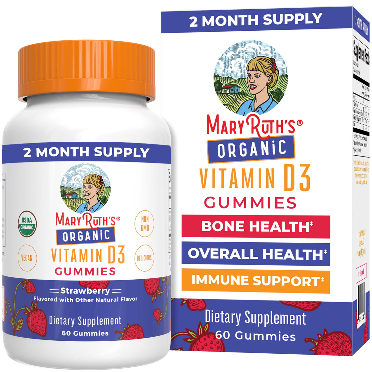Bouteille de gummies MARYRUTH'S vitamine D3 biologique 1000 IU, 60 unités