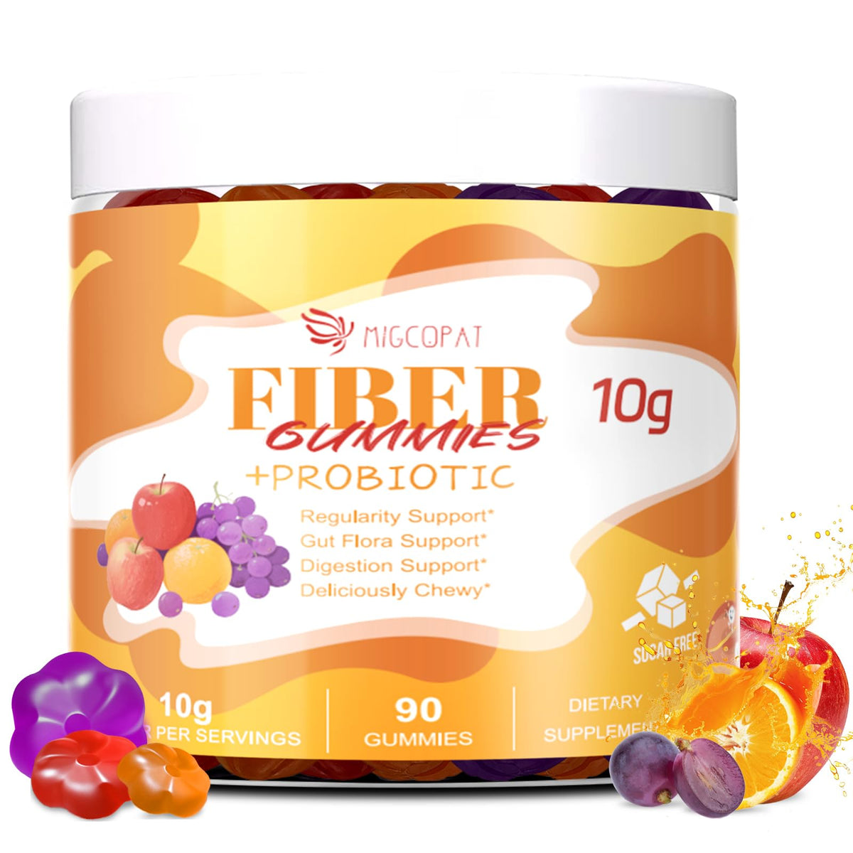 Bouteille de gummies Migcopat de fibres 90 pièces avec saveurs de fruits