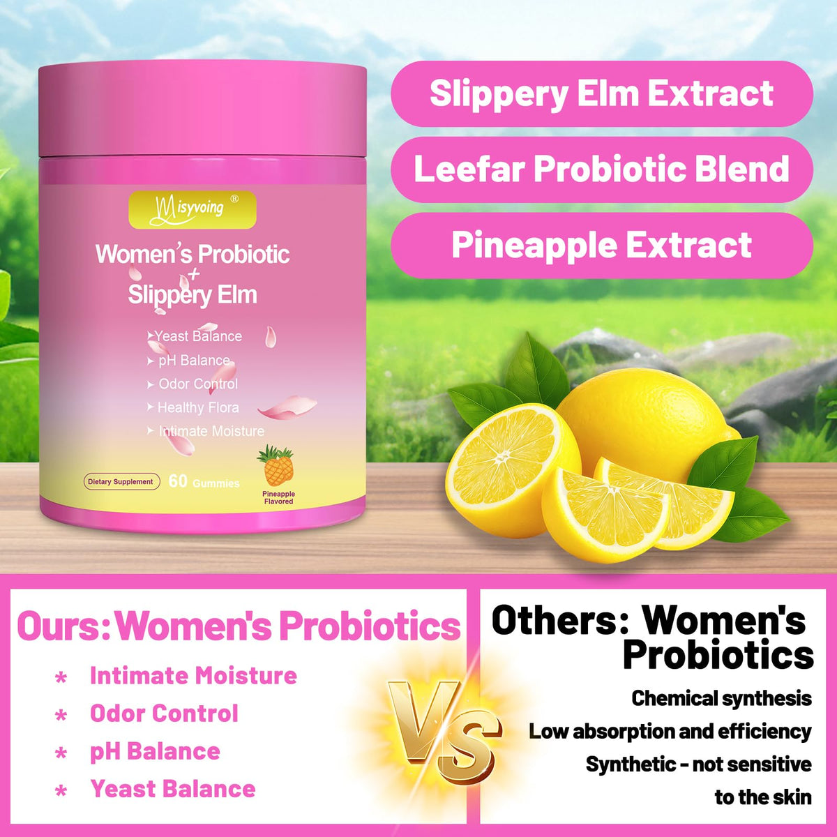 Bouteille de gummies Misyvoing avec couvercle ouvert