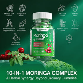 Bouteille de gummies Moringa FitVitality sur fond blanc