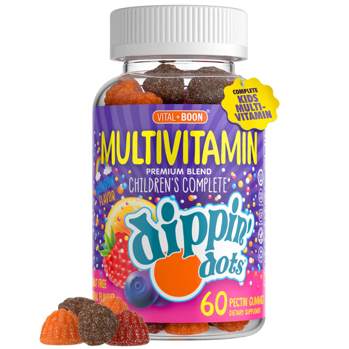 Bouteille de gummies multivitamines Dippin' Dots de Vital+Boon, 60 pièces