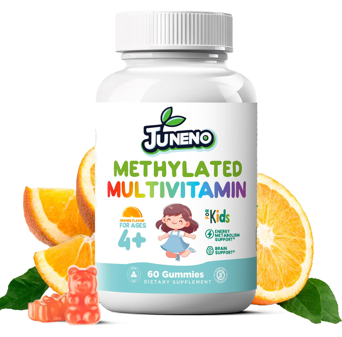 Bouteille de gummies multivitamines Juneno pour enfants vue de face